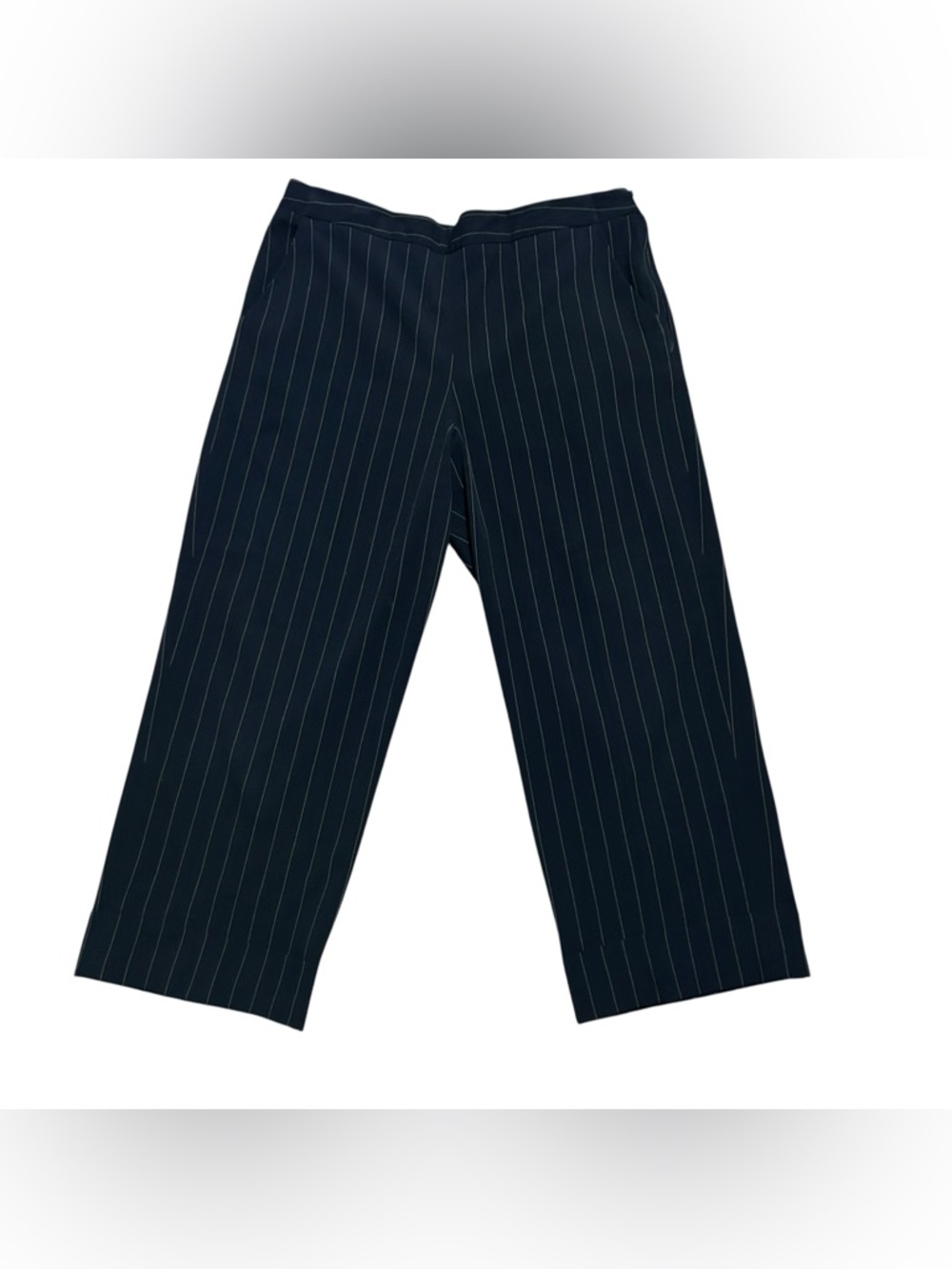 Larry Levine Stretch Women Classic Pinstripe Cuffed Dress Pant 12 Cropped